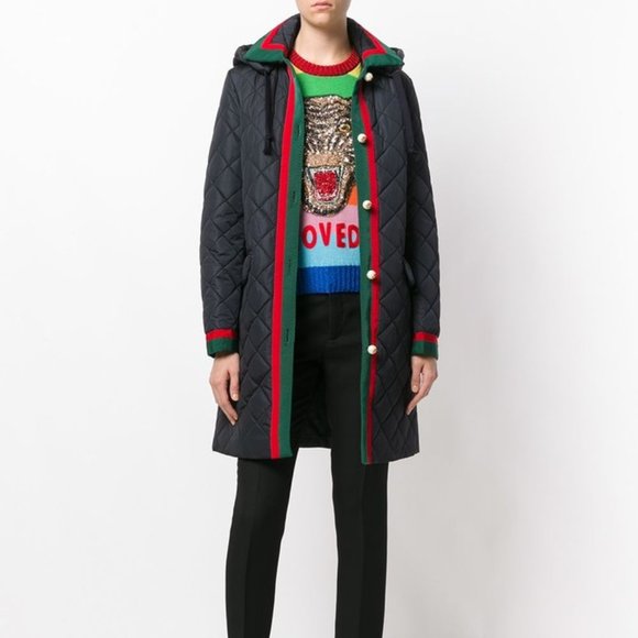Gucci Jackets & Blazers - Gucci Quilted Coat in Blue with Web